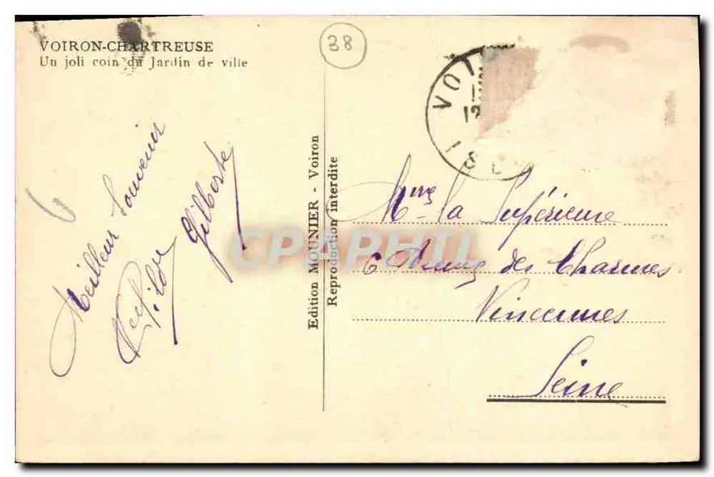 Voiron-Chartreuse — Ein hübscher Ecksitz im Stadtpark — Edition MOUNIER, Nr. 38 - Rückseite