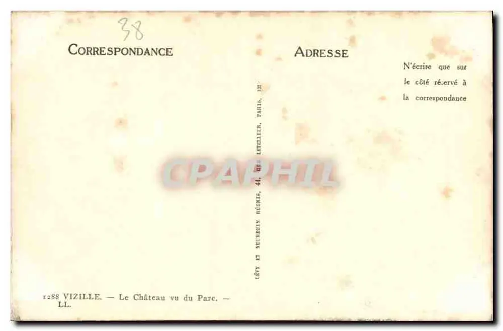 Castelo visto do Parque — Vizille — Editor Lévy e Neutrin, Paris - Verso
