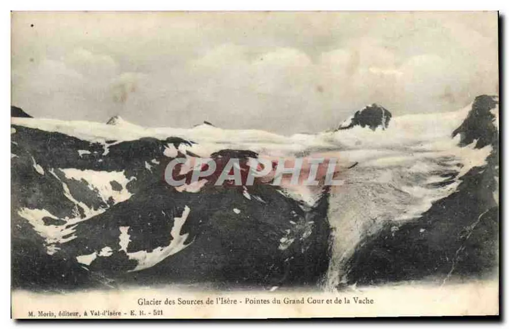 Gletscher der Quellen der Isère - Gipfel des Grand Cour und der Vache — M. Morin, Verlag, in Val-d'Isère - E. B. - 521 - Vorderseite