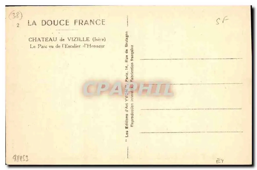 Schloss Vizille (Isère) — Ansicht des Parks vom Ehrenstiegenbereich — Éditions d'Art Yvonne, Paris - Rückseite