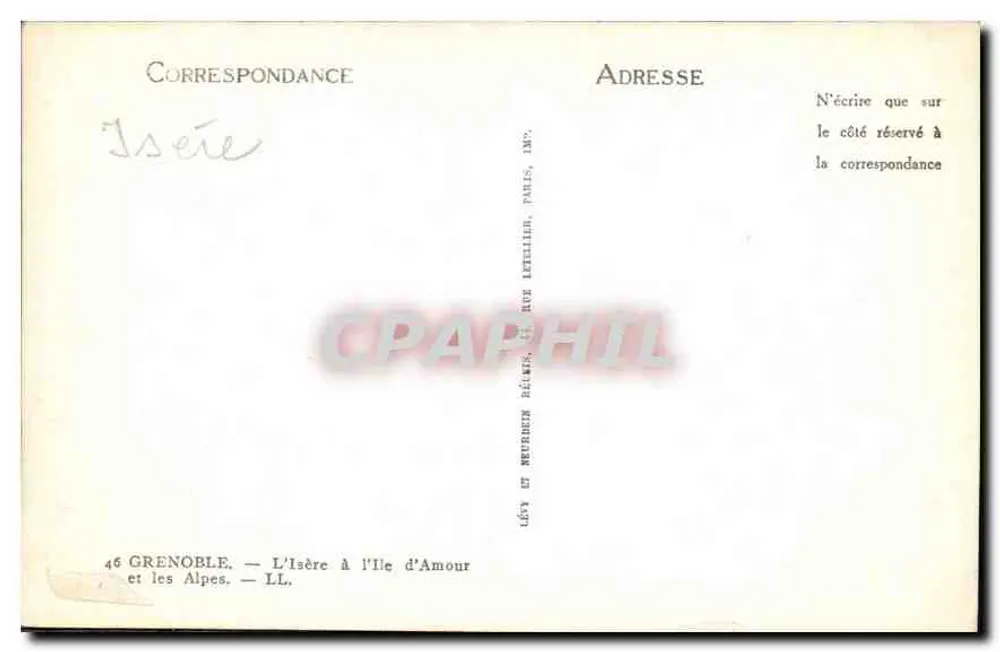 Die Isère bei Île d'Amour und die Alpen — Lévy et Neubränden, 46 Grenoble - Rückseite