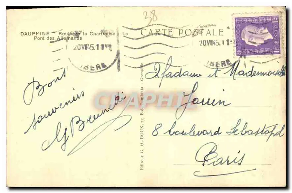 Brücke der Deutschen — Route de la Chartreuse — Verlag G. O. DOUX, n°38 - Rückseite