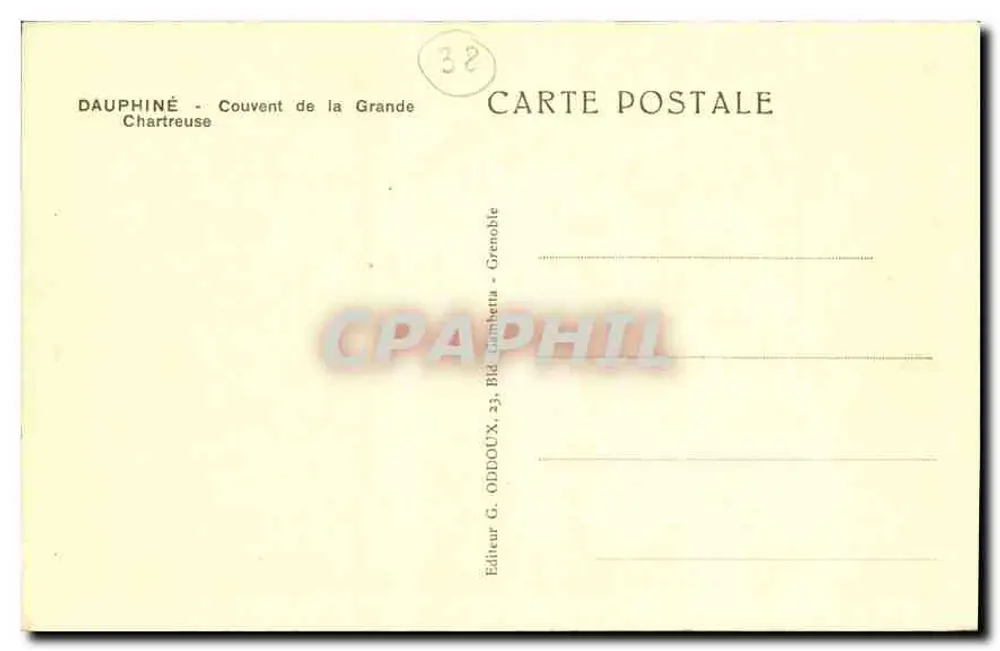 Dauphiné - Mosteiro da Grande Chartreuse — Editor G. Oddoux, Grenoble - Verso