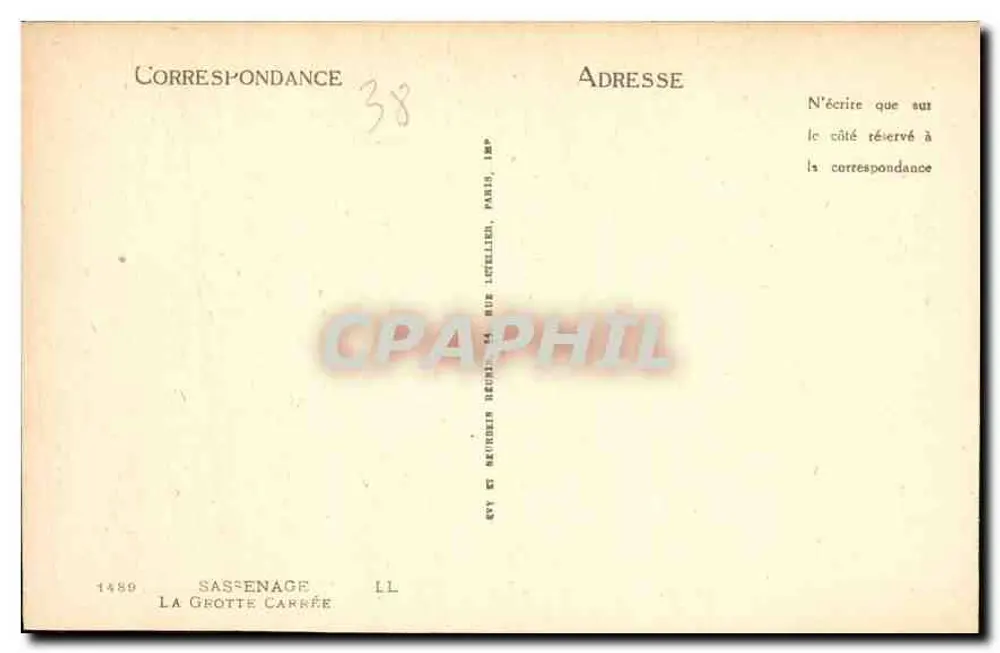 A Gruta Quadrada — Sassenage — Editor LL, n° 1489 - Verso