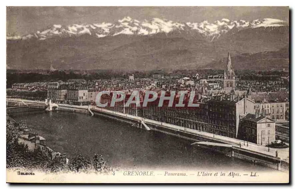 Grenoble — Panorama — El Isère y las Alpes — LL. — Selcota - Anverso
