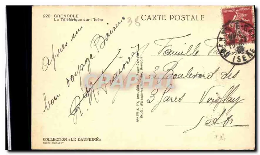 Grenoble — Het Teleférico over de Isère — Braun & Cie, Uitgever Messagerie-Photographique, Grenoble - Achterkant