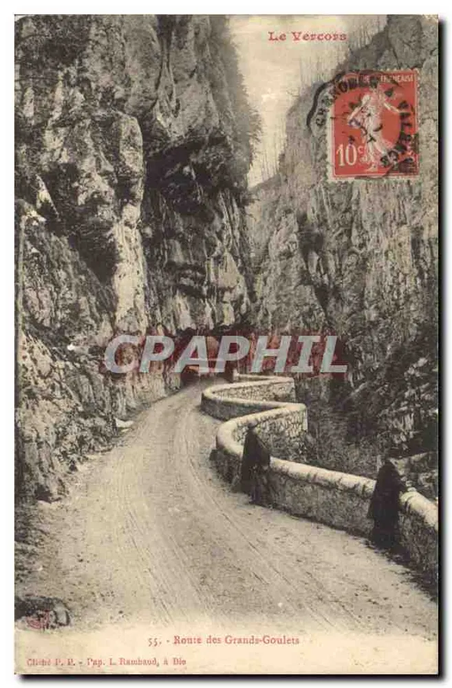 Rodovia dos Grandes-Goulets — O Vercors — Cliché P. R. - Pap. L. Rambaud, em Die - Frente