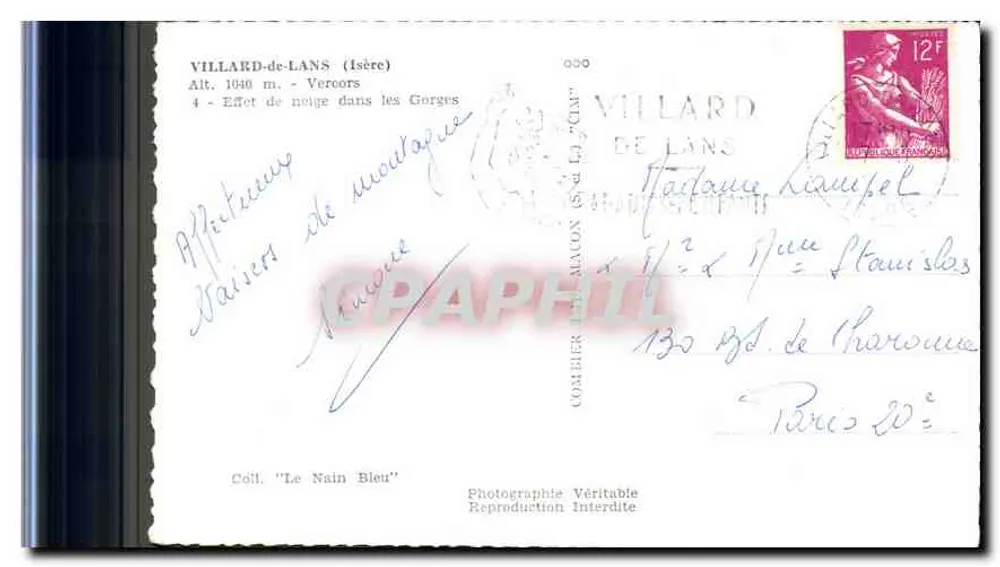 Villard-de-Lans (Isère) — Schneeeffekt in den Schluchten — Sammlung 'Le Nain Bleu' — Verlag Combier de Lans - Rückseite