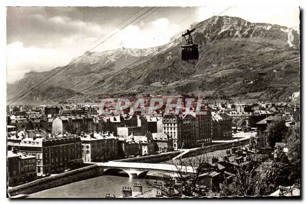 Grenoble — vista aérea com teleférico — Edições Du Globe, Paris - Frente