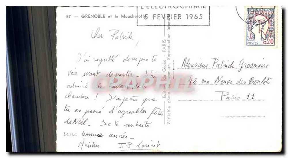 Grenoble — vista aérea com teleférico — Edições Du Globe, Paris - Verso