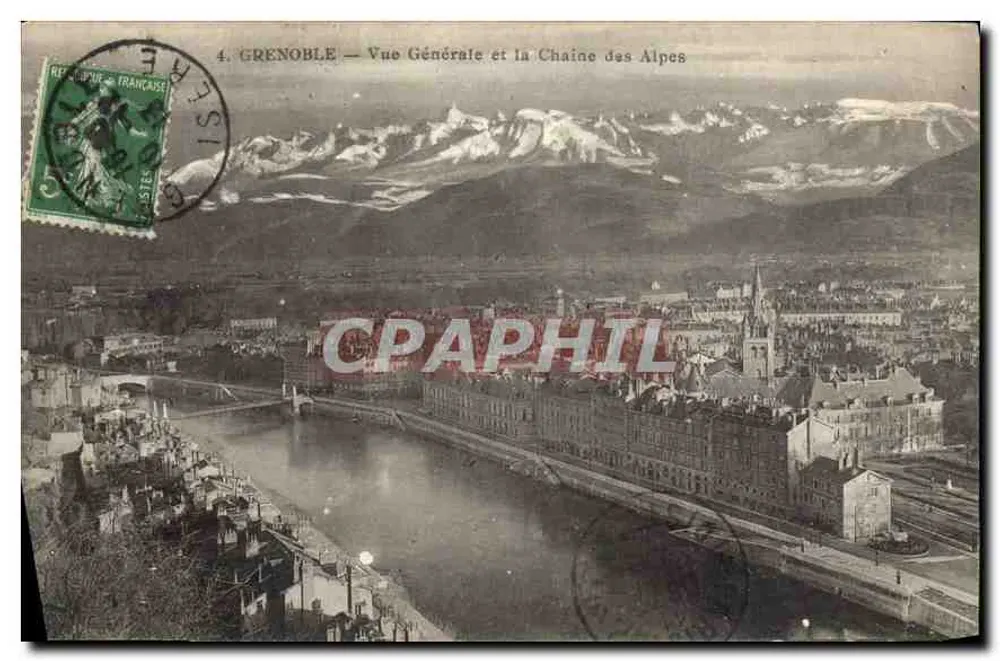 Grenoble — Allgemeiner Blick und die Kette der Alpen — A. Bron et H. Ponsel, Verleger - Vorderseite