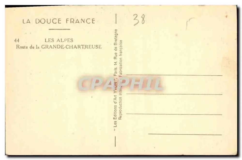 Route de la Grande Chartreuse — Les Alpes — Éditions d'Art YvON - Rückseite