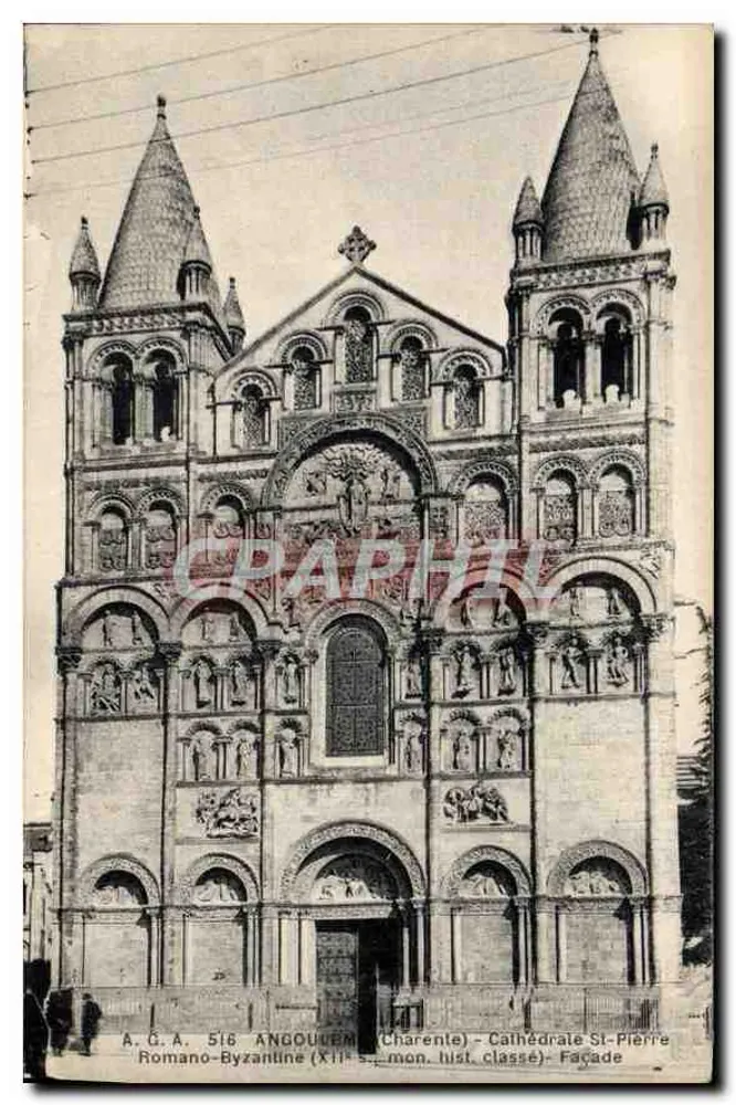 Angoulême (Charente) - Kathedrale Saint-Pierre - Romano-Byzantinische Fassade (12. Jahrhundert, klassiertes historisches Monument) - Vorderseite