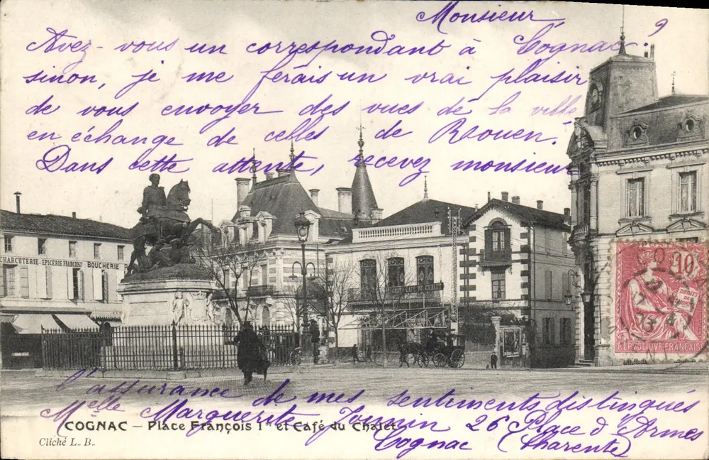 Cognac — Place François Ier und Café du Château — Cliché L.B. - Vorderseite