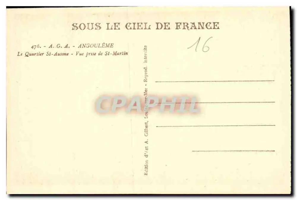 Angoulême — Viertel St-Ausone — Aufnahme von St-Martin — Edition A. Gilbert - Rückseite