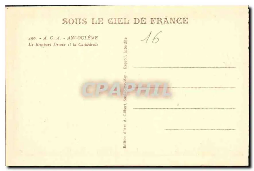 Angoulême — Le Rempart Desnix und die Kathedrale — Kunstausgabe A. Gilbert - Rückseite
