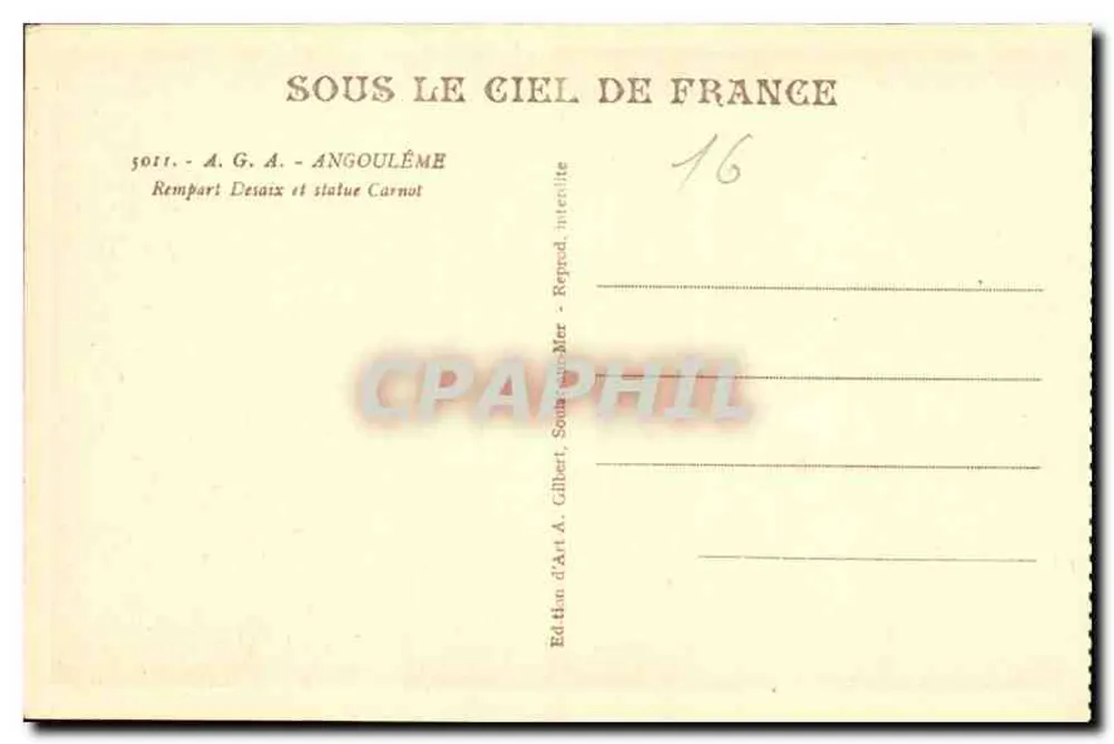 Angoulême — Rempart Desaix e estátua Carnot — Edição de Arte A. Gilbert - Verso