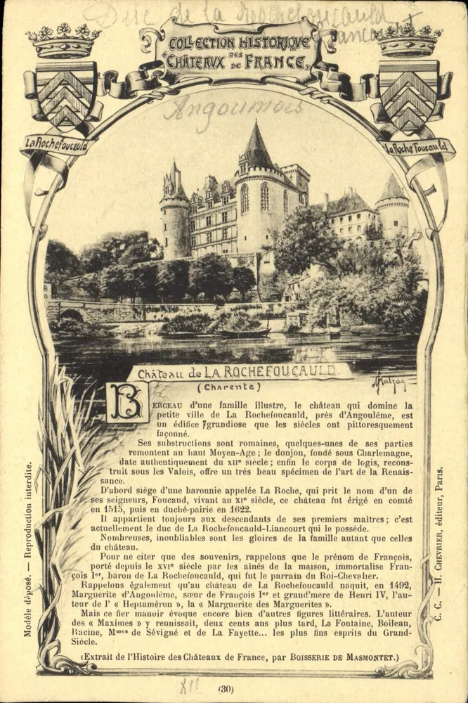 Schloss La Rochefoucauld — Charente — C. C. - H. Chevrien, Verlag, n° (30) - Vorderseite