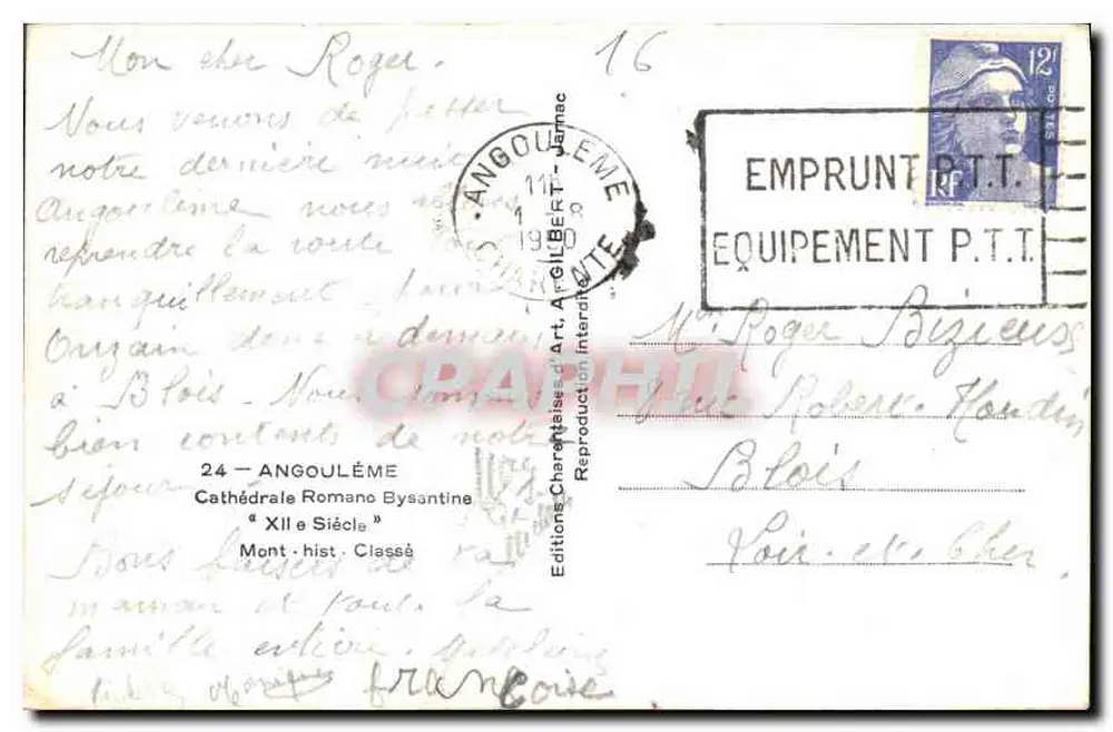 Angoulême — romanisch-byzantinische Kathedrale — Éditions Gilbert - Rückseite