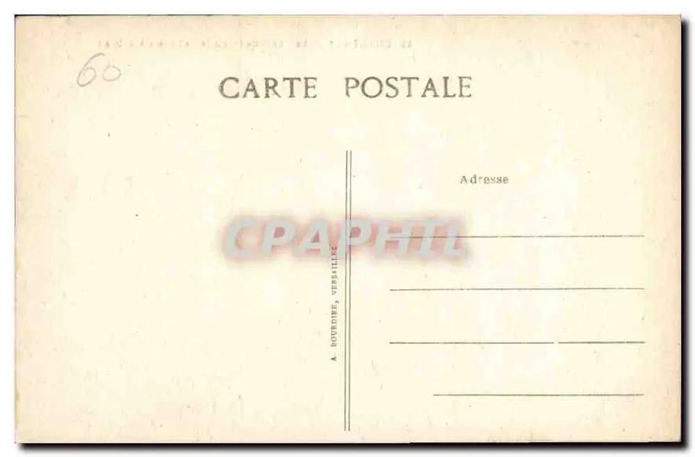 Chantilly — Die großen Ställe und die sechs Bäume — Verlag A. Bourdier, Versailles - Rückseite