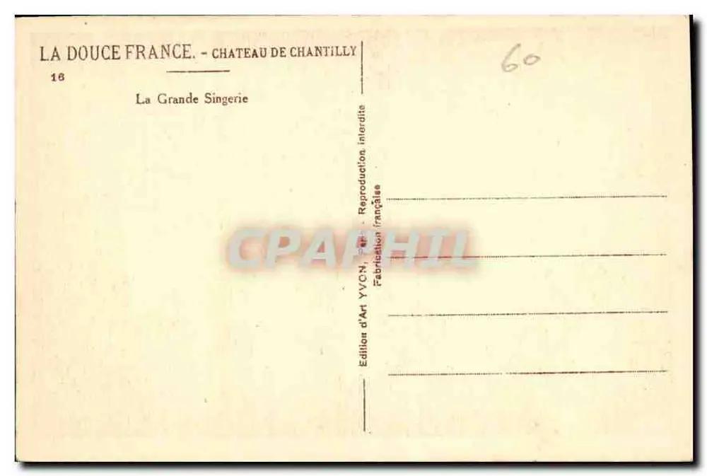 La Grande Singerie — Château de Chantilly — Édition d'Art YVCN - Rückseite