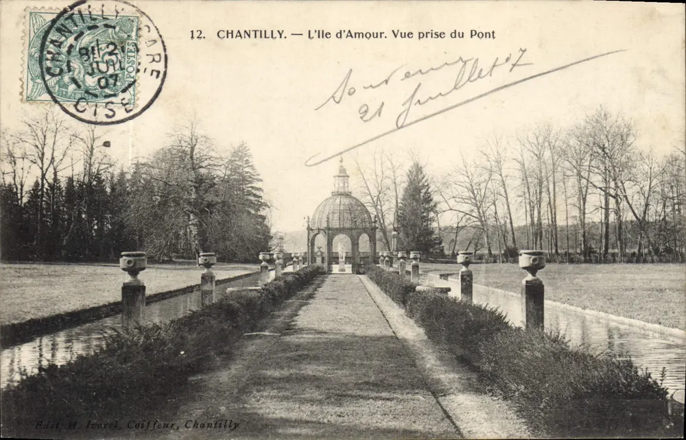Chantilly — L'Île d'Amour. Aussicht vom Brücke — Édit. M. Ivoral, Cauffour, Chantilly - Vorderseite