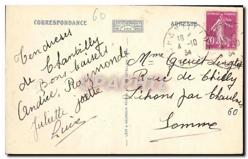 Castelo de Chantilly — Lado Leste — Editor Ellen, n° 126 - Verso