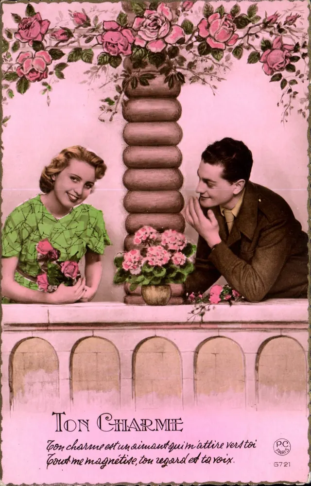 Jovem casal sob um toldo de rosas — P-C PARIS n° 6721 - Frente