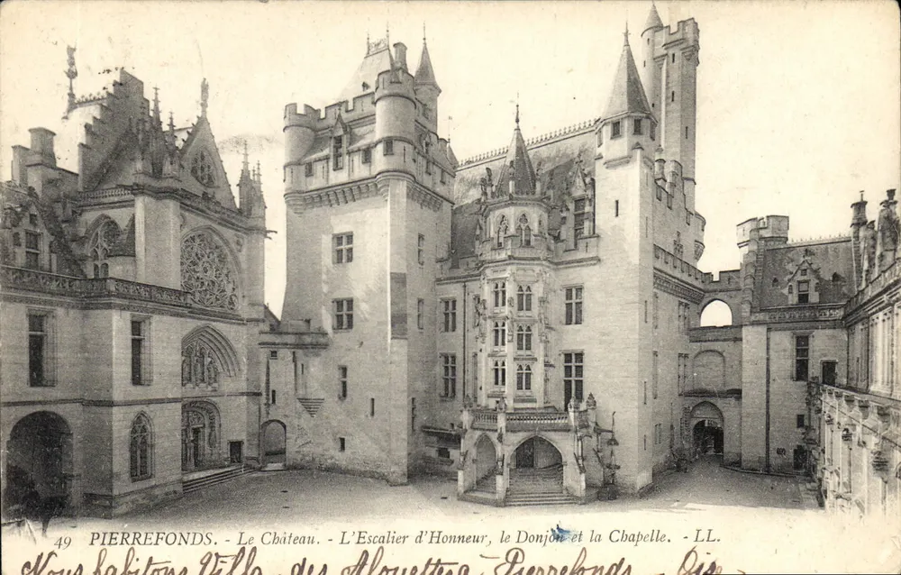 PierreFonds - Das Schloss. Die Ehrenstiege, der Bergfried und die Kapelle. - LL. - Vorderseite