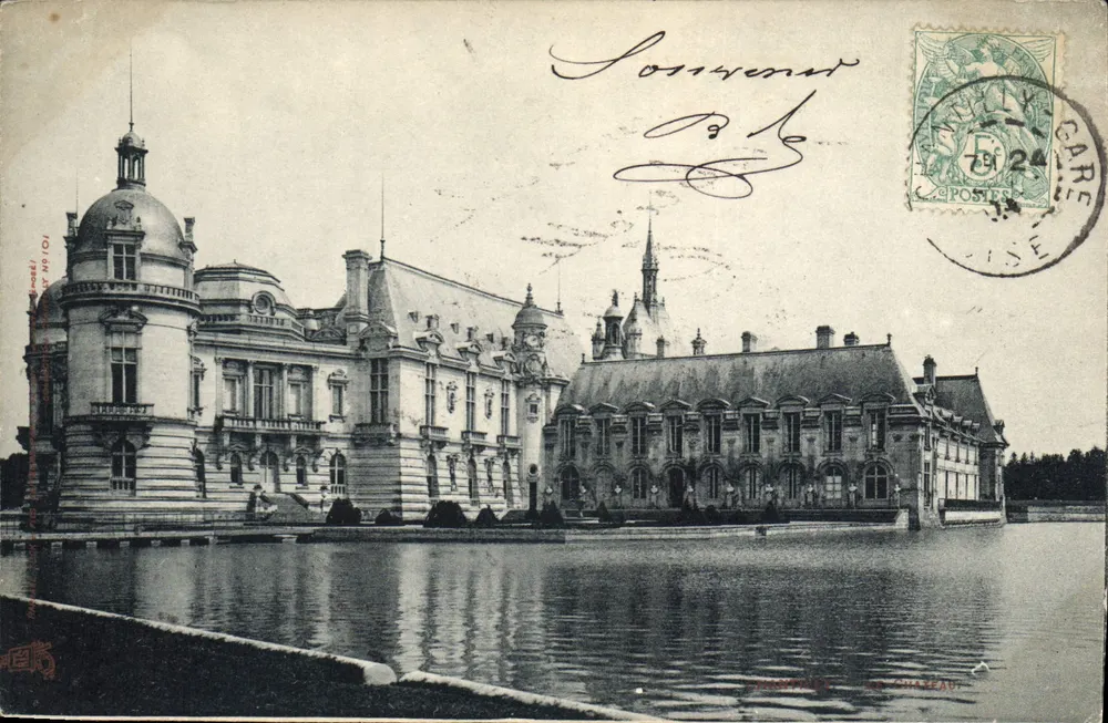 Castelo de Champs-sur-Marne — vista do castelo com lago — editor anônimo, número de série não visível - Frente