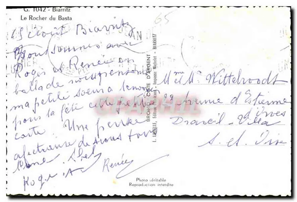 O Rocher du Basta — Biarritz — L. Laviolle - Verso