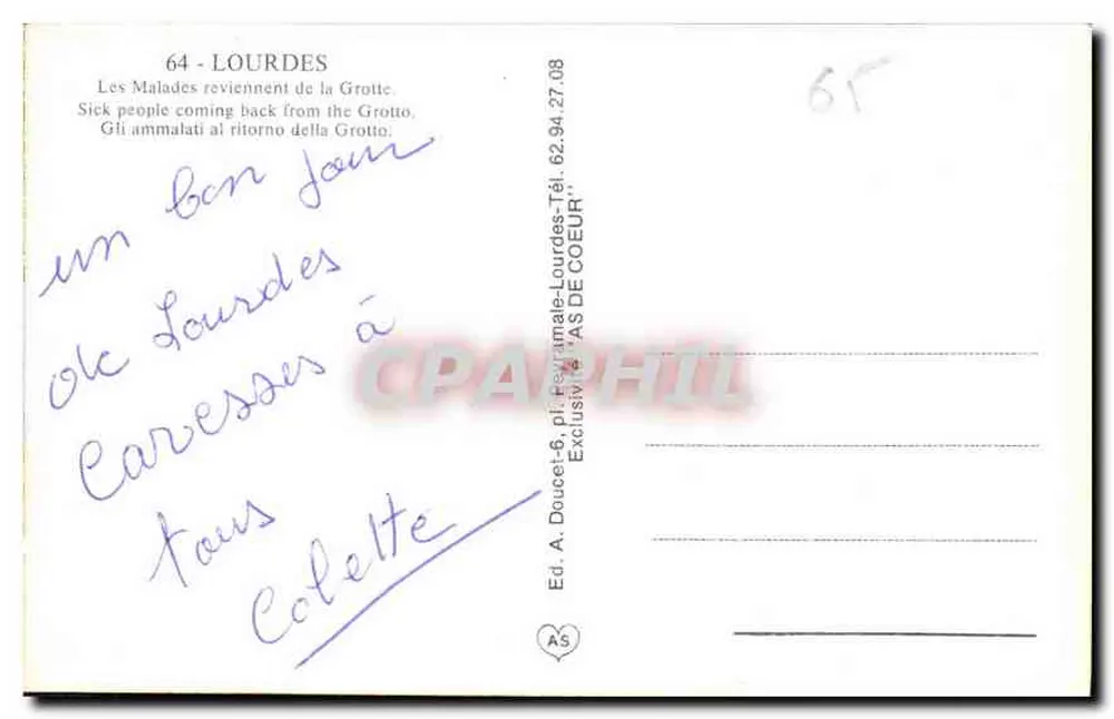 Lourdes — Basilika Notre-Dame — Verlag A. Doucet, Nr. 64 - Rückseite