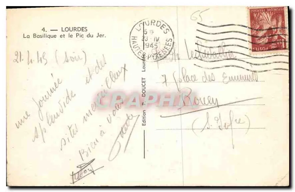 Lourdes — A Basílica e o Pic du Jer — Edição P. Doucet - Verso
