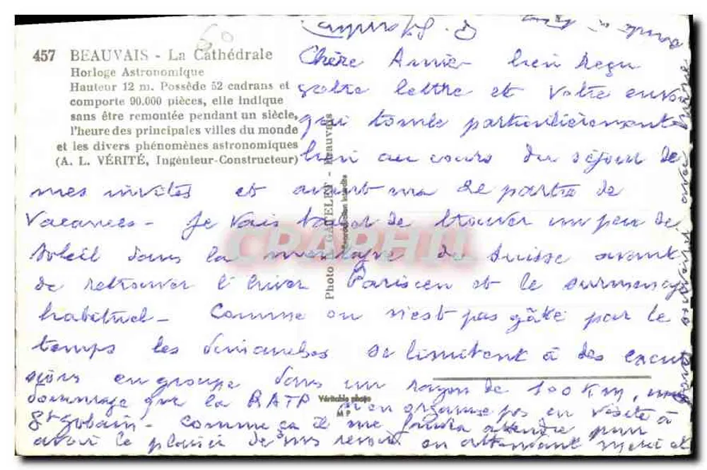 Beauvais - Die Kathedrale — Astronomische Uhr — (A. L. VÉRITÉ, Ingenieur-Constructor) - Rückseite