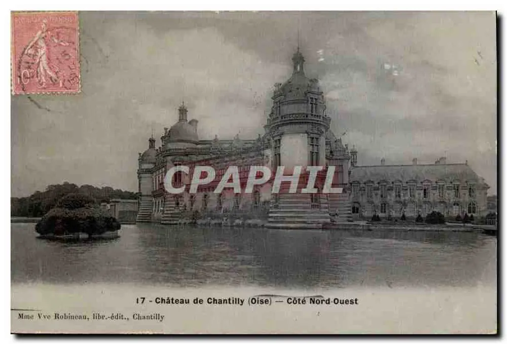 Castelo de Chantilly (Oise) — Lado Noroeste — Mme Vve Robineau, livreira-editora, Chantilly - Frente