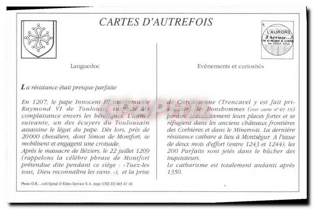 Ruínas do Castelo de Montségur — sobre um rochedo escarpado de 1207 m. (século XIV) — L'Ariège, editor anônimo, n° 150 - Verso