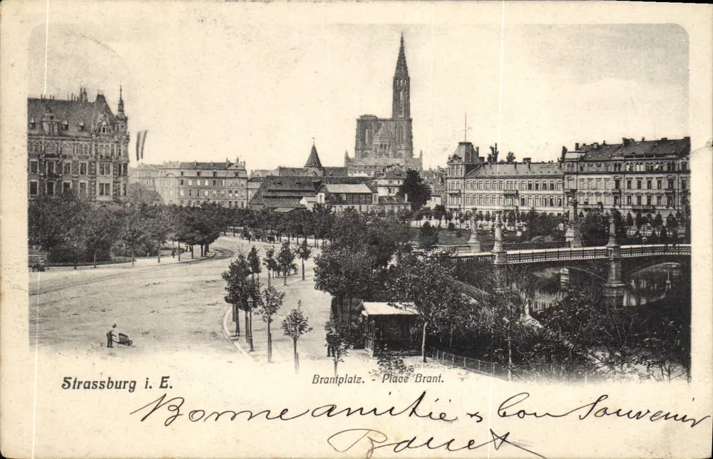Straßburg i. E. — Brantplein (Brantplatz) — Postkartenverein F. Seidenhoel - Voorkant