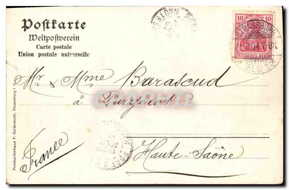 Straßburg i. E. — Brantplein (Brantplatz) — Postkartenverein F. Seidenhoel - Achterkant
