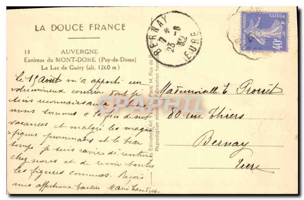 See Guéry (Puy-de-Dôme) — Umgebung des Mont-Dore — Editions La Douce France - Rückseite