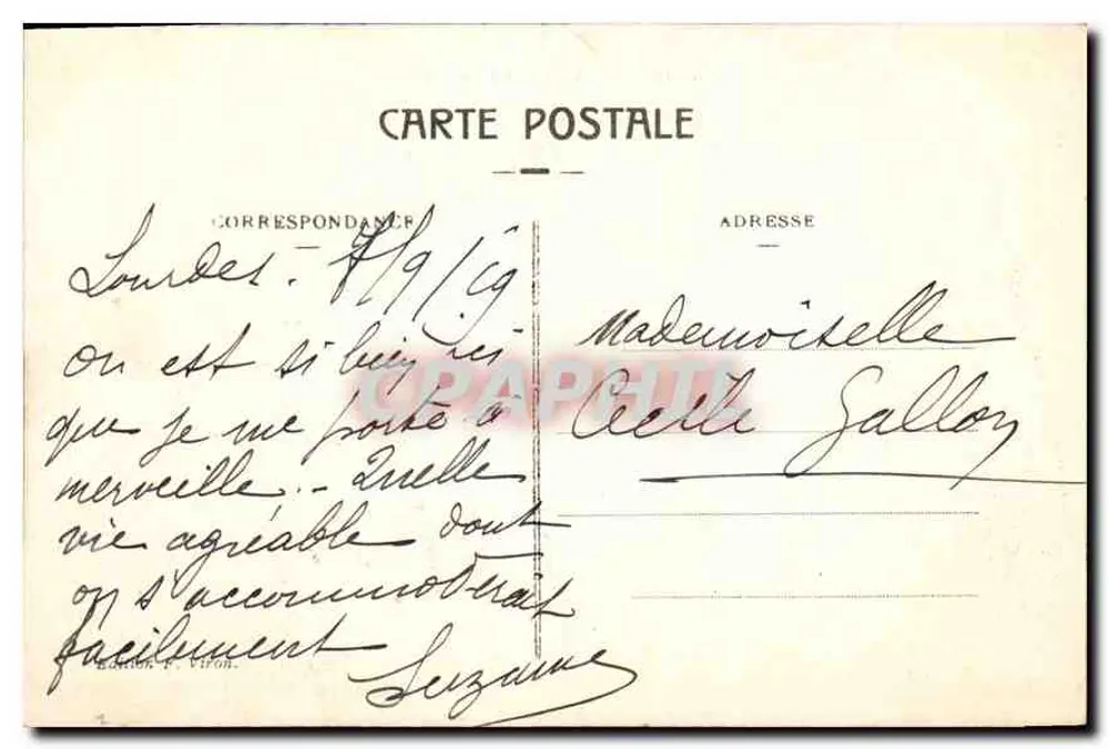 Lourdes - Vista Geral — Editor E. Viron, n°10 - Verso