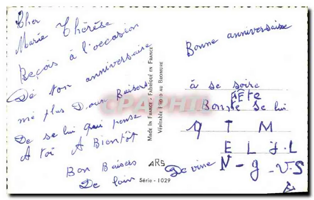 Paare im Freien — Geburtstag — Made in France, Serie 1029 - Rückseite