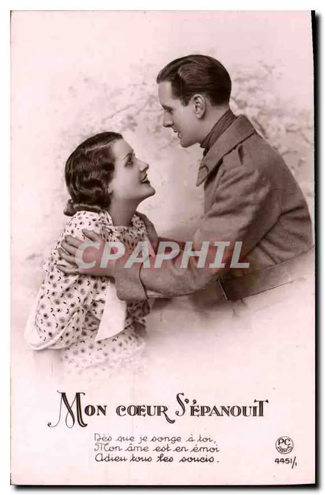 Soldado e mulher — cena romântica — editor PC, n° 4451 - Frente