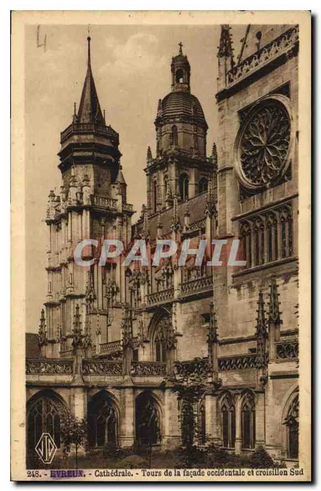 Evreux - Kathedrale - Westfassaden Türme und Südquerhaus - Vorderseite
