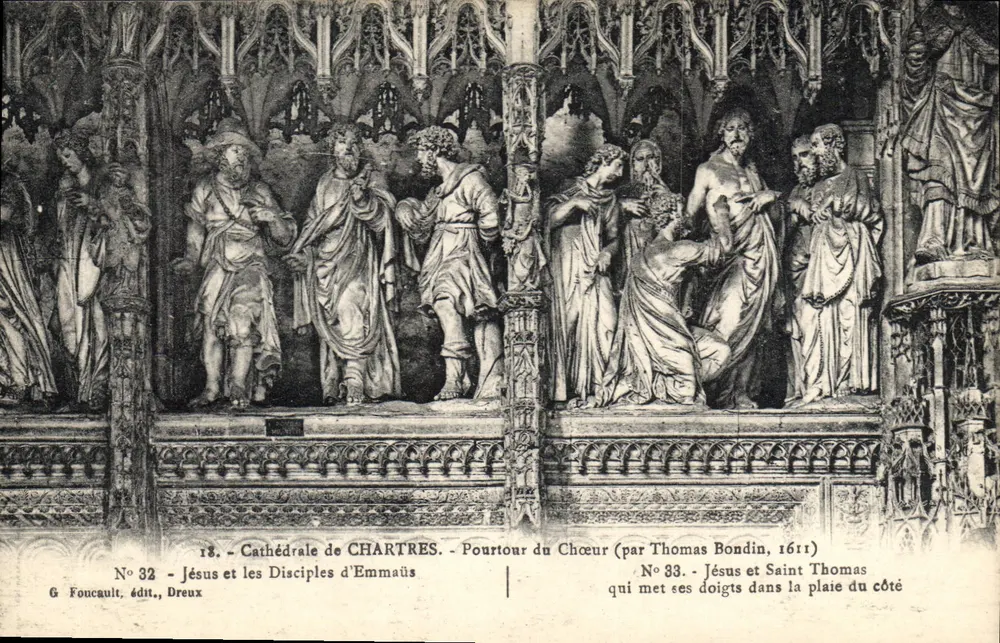 Catedral de Chartres — Viga do Coro — Jesus e os Discípulos de Emaús (por Thomas Bondin, 1611) - Frente
