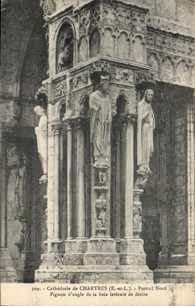 Catedral de CHARTRES (E.-et-L.) — Alero de la ventana lateral derecha — Portal Norte — Fonceville, editor, Dreux, n.º 309 - Anverso