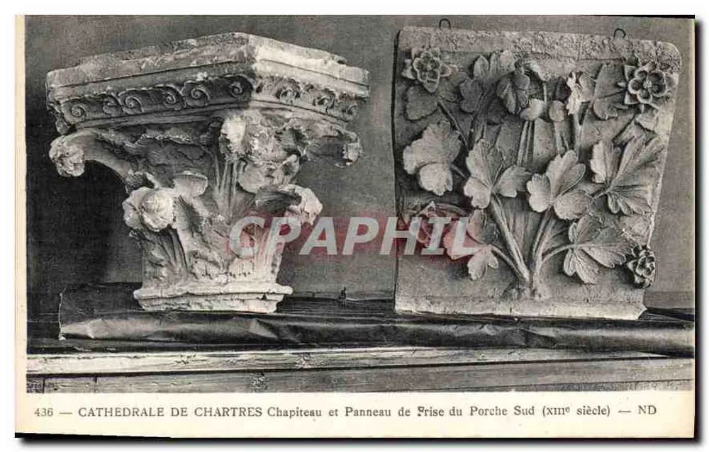 Chartreser Kathedrale — Kapitell und Friespanel des Südportals (19. Jahrhundert) — ND - Vorderseite