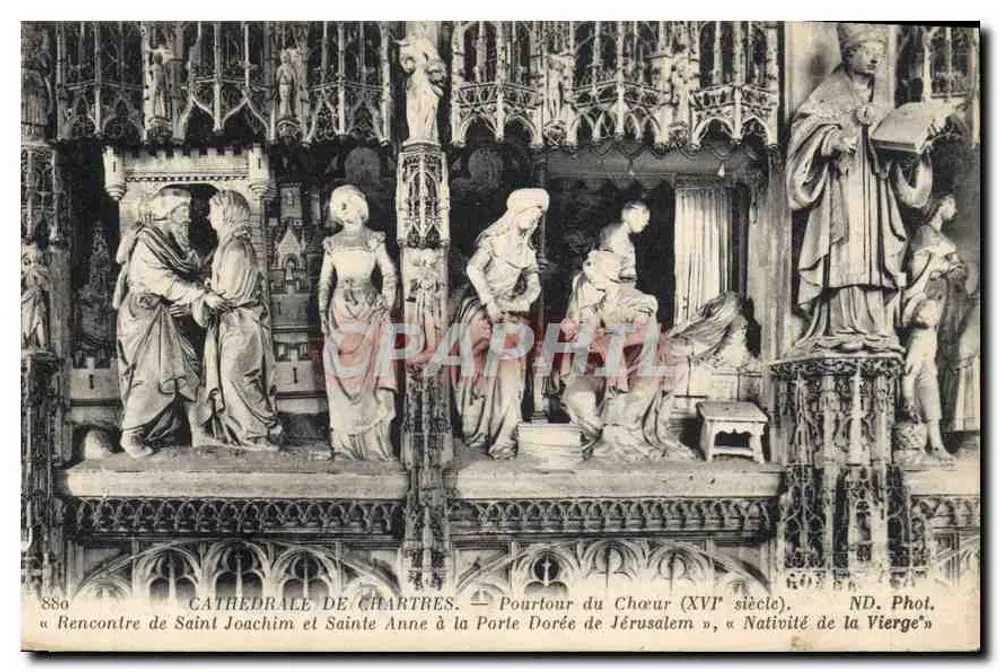 Catedral de Chartres — Paraíso do Coro (século XVI) — « Encontro de São Joaquim e Santa Ana na Porta Dourada de Jerusalém », « Nascimento da Virgem » — ND. Fot. - Frente