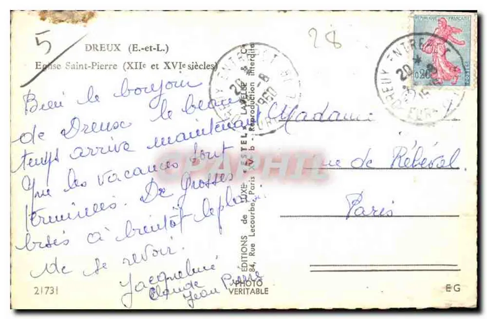Igreja de São Pedro de Dreux — XII e XVI séculos — Éditions Billiard & Cie - Verso