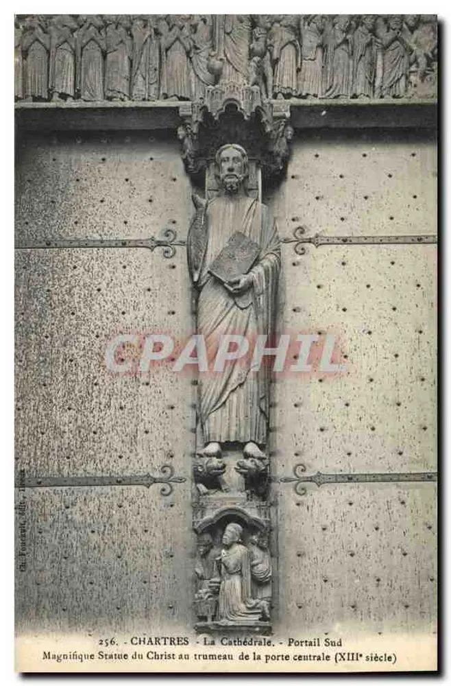 Chartres - A Catedral - Portal Sul - Escultura do XIIIº século - Frente