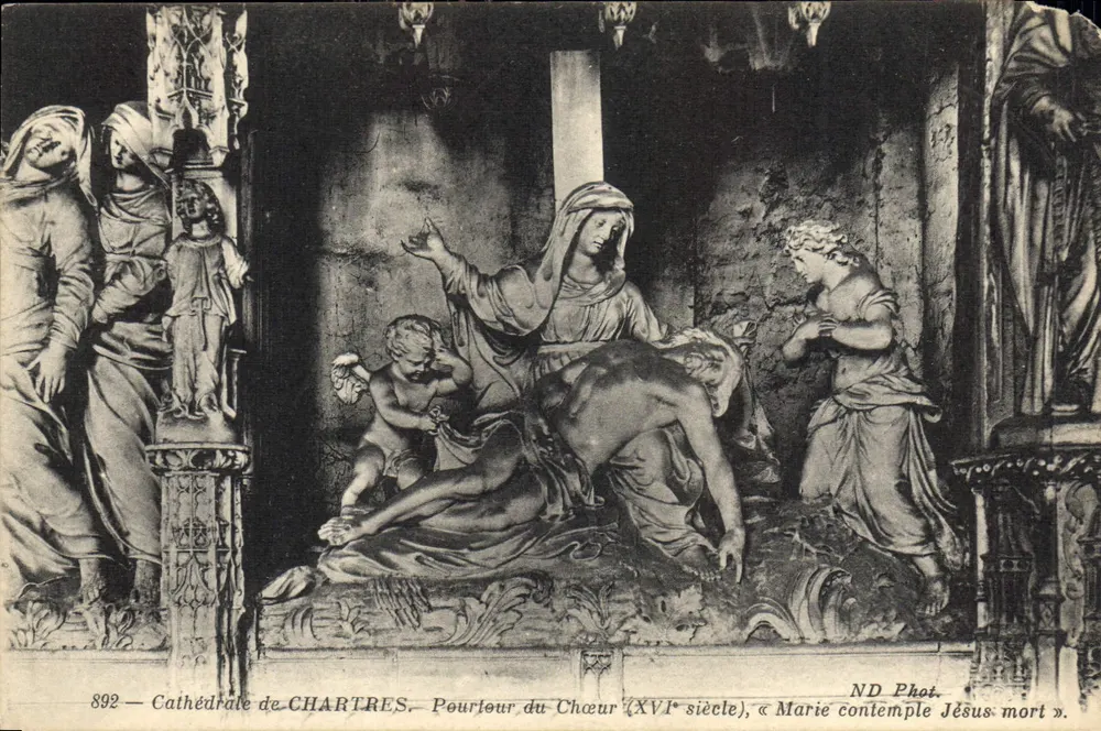 Catedral de CHARTRES — Poutre do Coro (século XVI), « Maria contempla Jesus morto » — ND Phot. - Frente